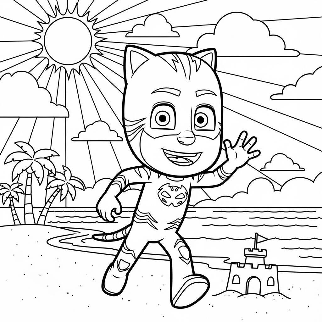 Desenho Pj Masks Catboy em uma aventura de verão para Colorir