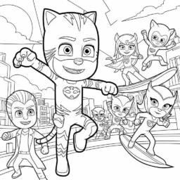 Desenho Pj Masks Catboy enfrentando vilões para Colorir