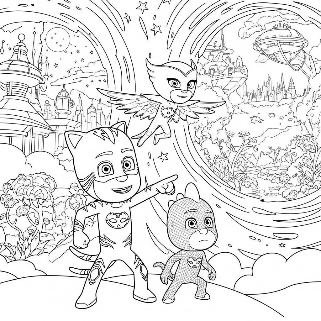 Dibujo de Pj Masks Catboy explorando nuevos mundos para colorear