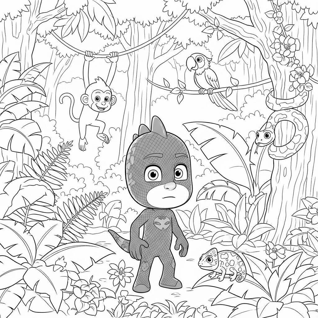 Desenho Pj Masks Gekko e a natureza para Colorir