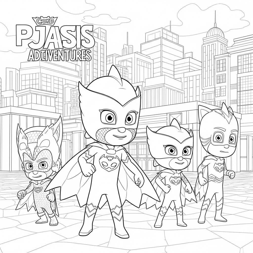 Dibujo para colorear de Pj Masks Gekko y Adventure Day