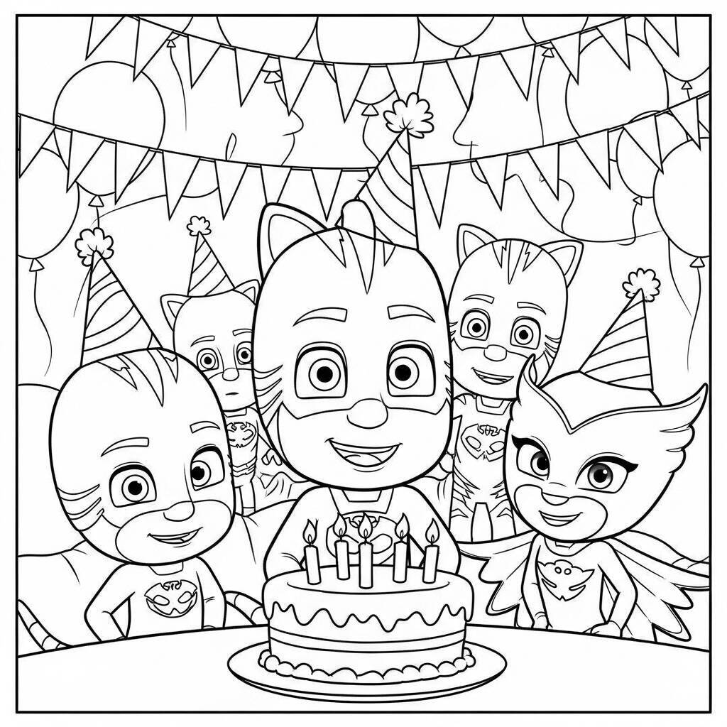 Colorear Pj Masks Gekko en un día de fiesta