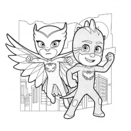 Desenho Pj Masks Owlette e Gekko em uma missão de resgate para Colorir