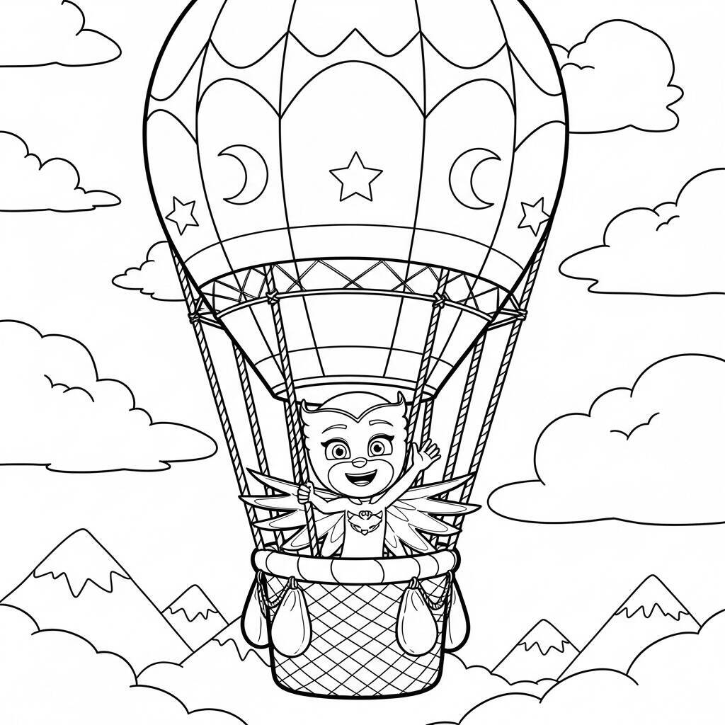 Dibujo de Pj Masks Owlette en un globo para colorear