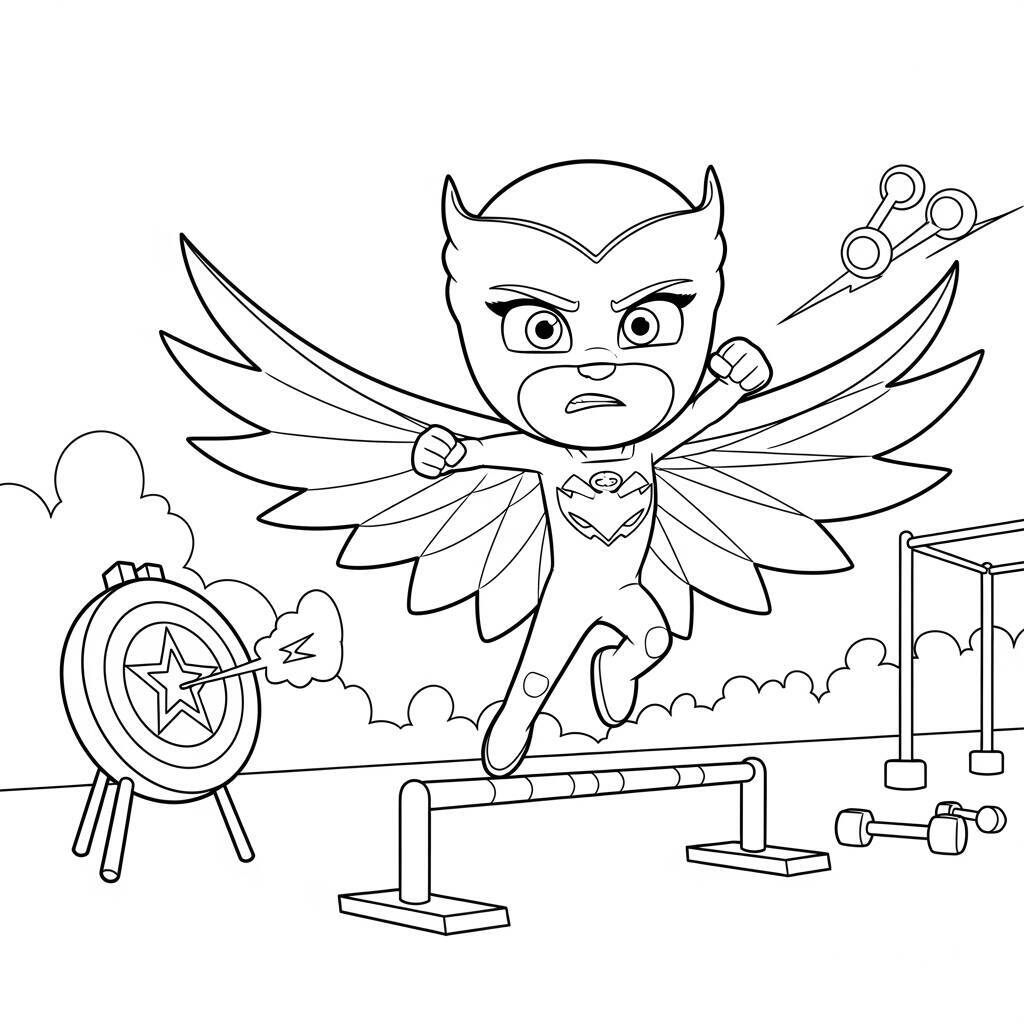 Desenho Pj Masks Owlette em um treinamento para Colorir