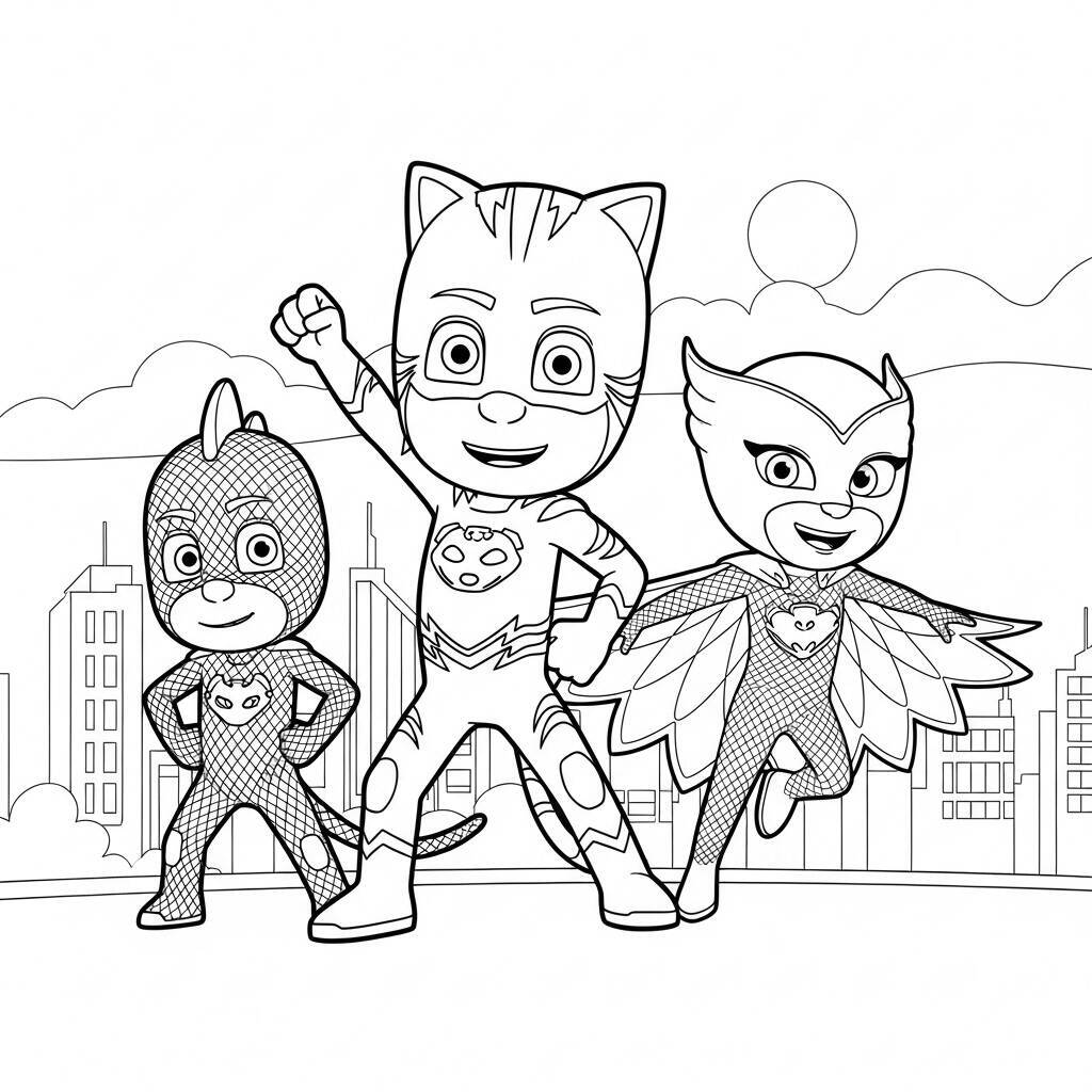 Desenho Pj Masks Super-heróis juntos para Colorir