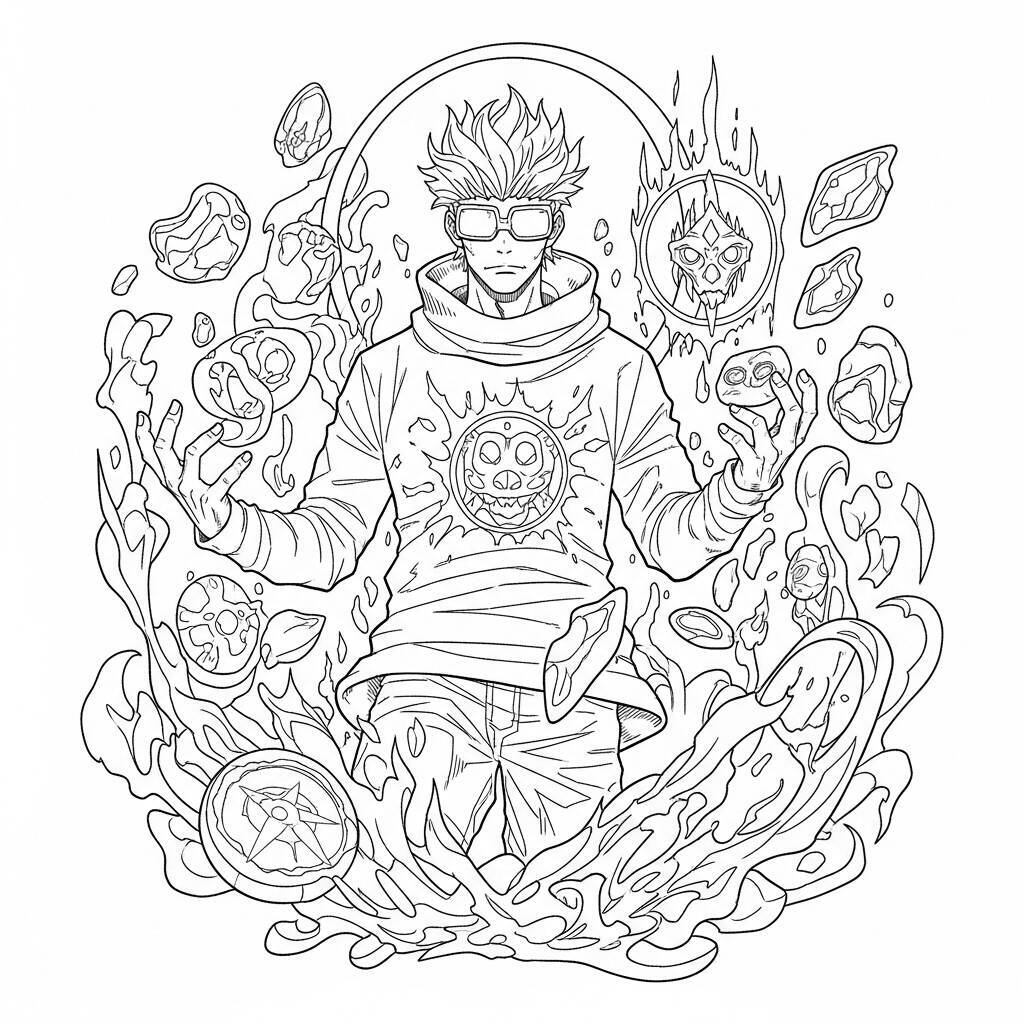 Desenho Satoru Gojo com Elementos de Fantasia para Colorir