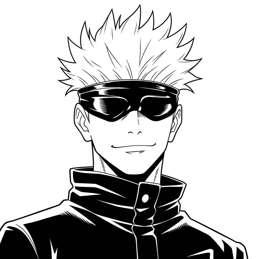 Desenho Satoru Gojo com Máscara para Colorir