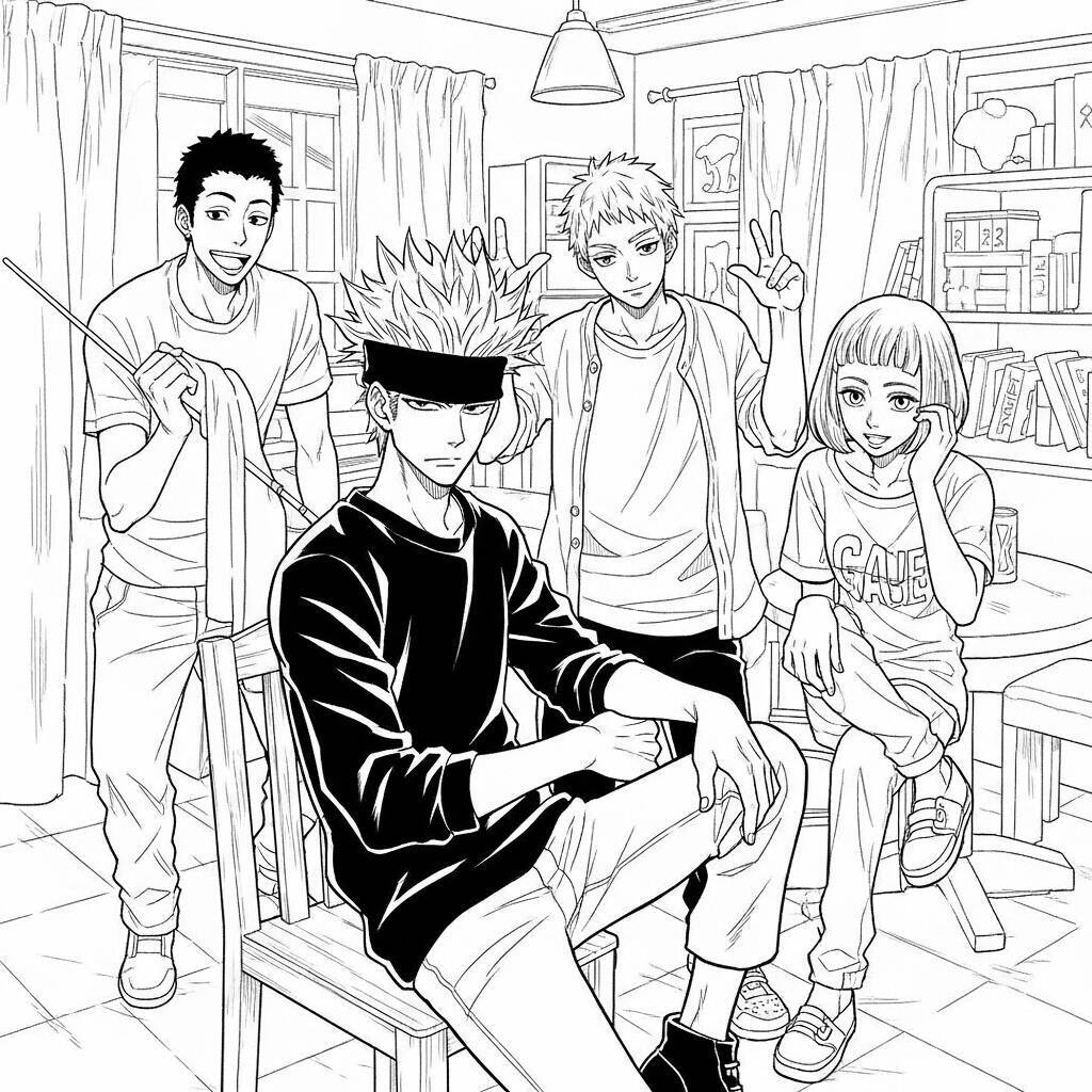 Desenho Satoru Gojo e Amigos para Colorir