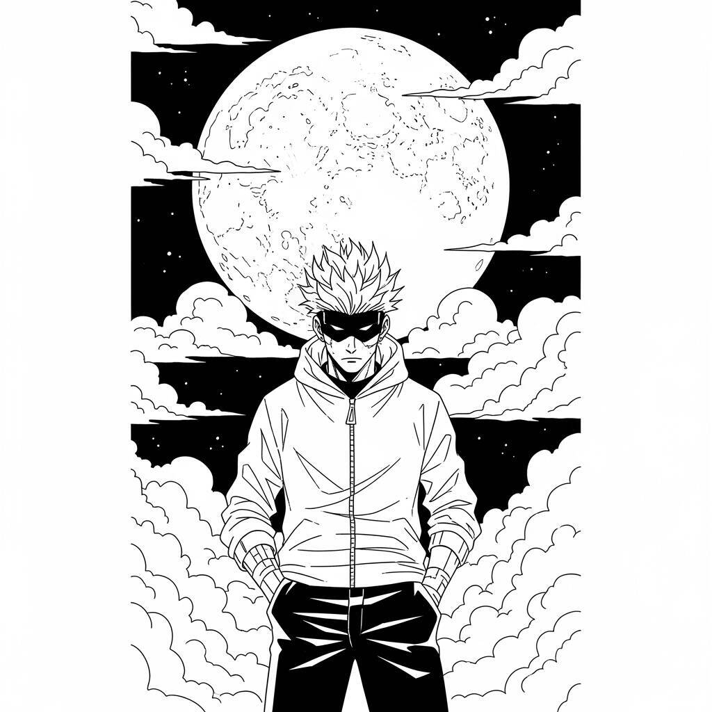 Desenho Satoru Gojo e a Lua para Colorir