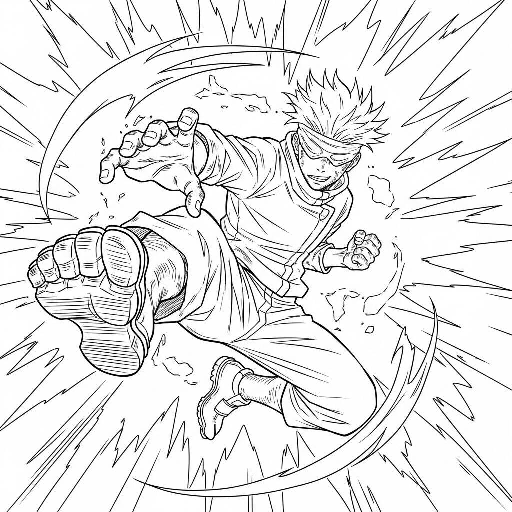 Desenho Satoru Gojo em Ação para Colorir
