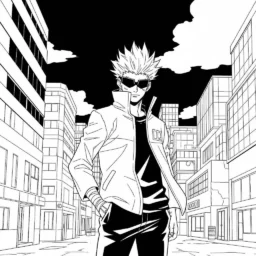 Desenho Satoru Gojo em um Cenário Urbano para Colorir