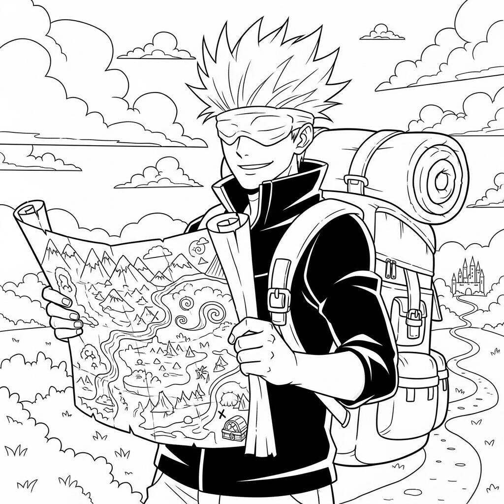Desenho Satoru Gojo em uma Aventura para Colorir