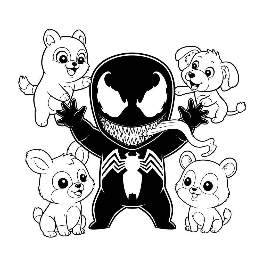Desenho Venom com Animais para Colorir