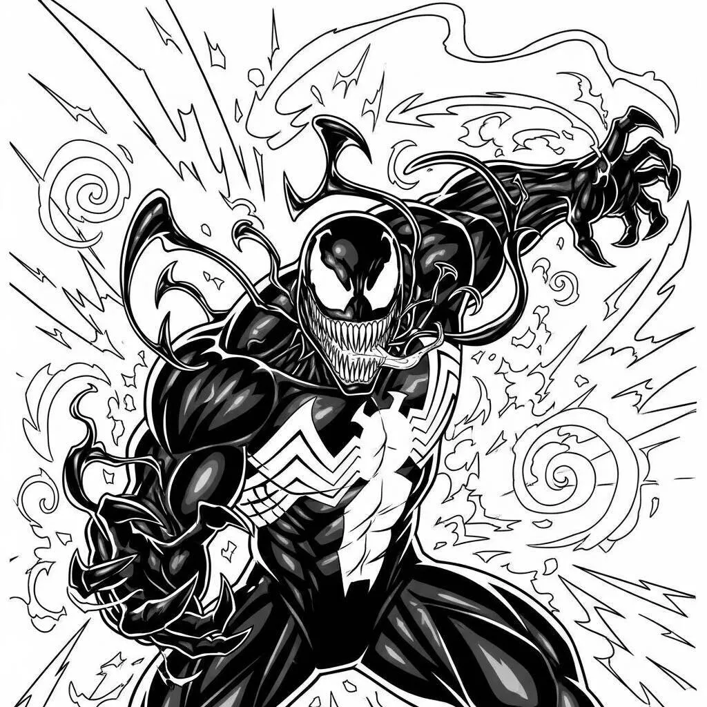Desenho Venom com Efeitos de Luz para Colorir