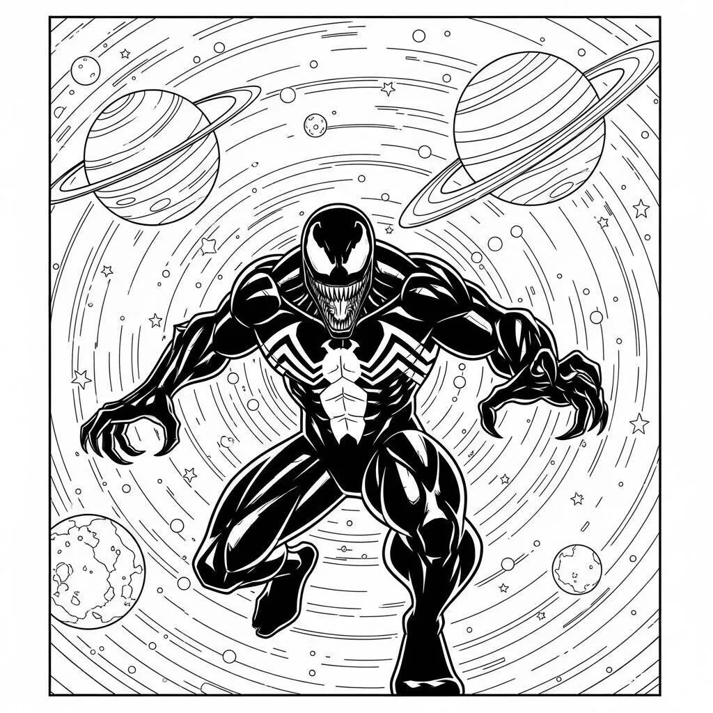 Desenho-Venom-com-Fundo-Espacial-para-Colorir Desenho Venom com Fundo Espacial para Colorir