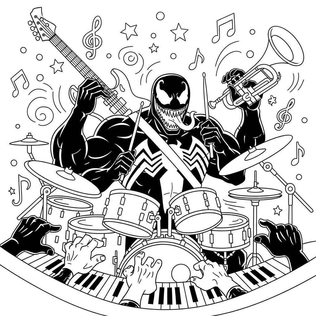 Desenho Venom e Música para Colorir