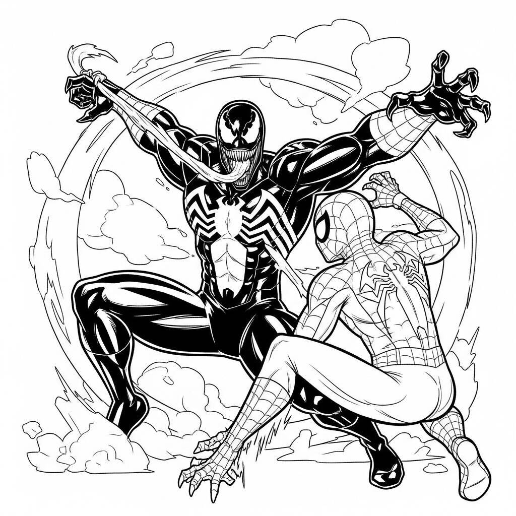 Desenho Venom e Spider-Man para Colorir