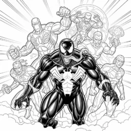 Venom and Superheroes Coloring Page