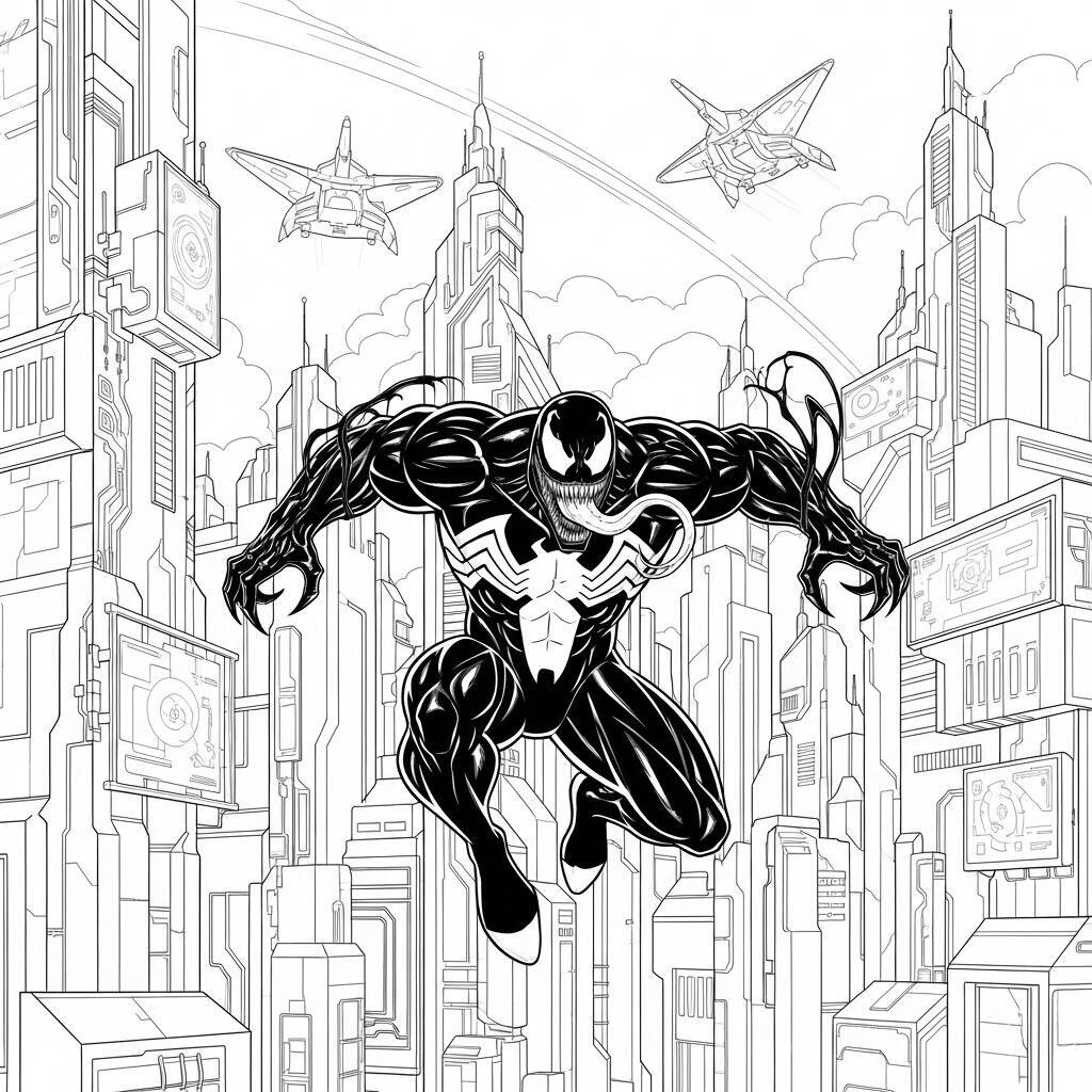 Desenho Venom e Tecnologia Futurista para Colorir