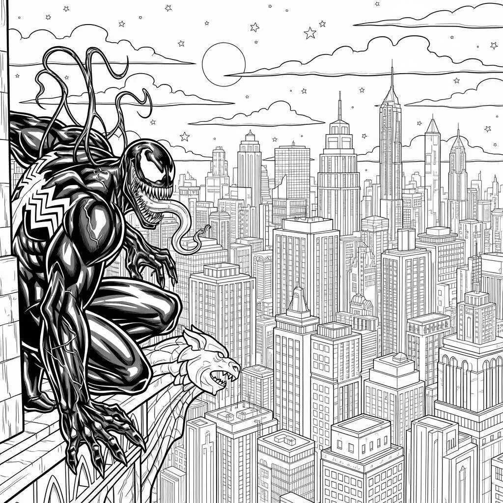 Desenho Venom e a Cidade para Colorir