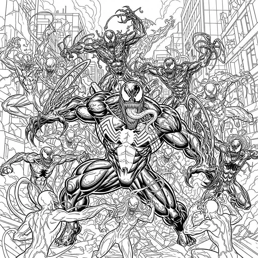 Desenho-Venom-e-seus-inimigos-para-Colorir Desenho Venom e seus inimigos para Colorir