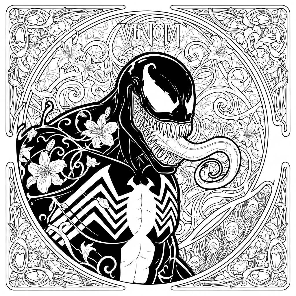 Desenho Venom em Estilo Art Nouveau para Colorir