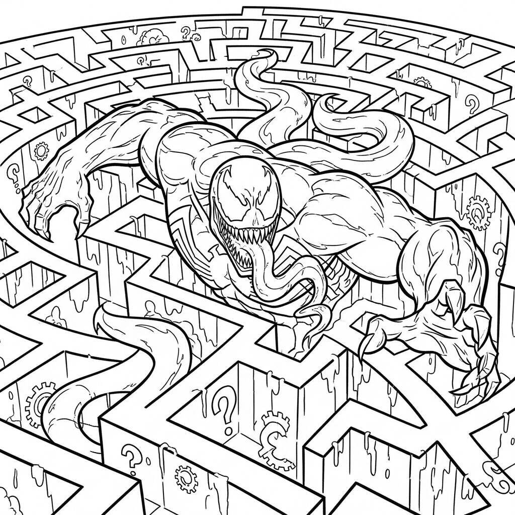 Desenho Venom em um Labirinto para Colorir