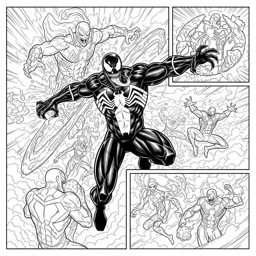 Desenho Venom em uma Batalha Épica para Colorir