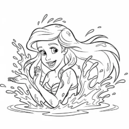 Desenho da Ariel Brincando na Água para Colorir