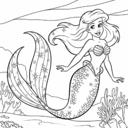 Desenho da Ariel e sua Cauda Brilhante para Colorir