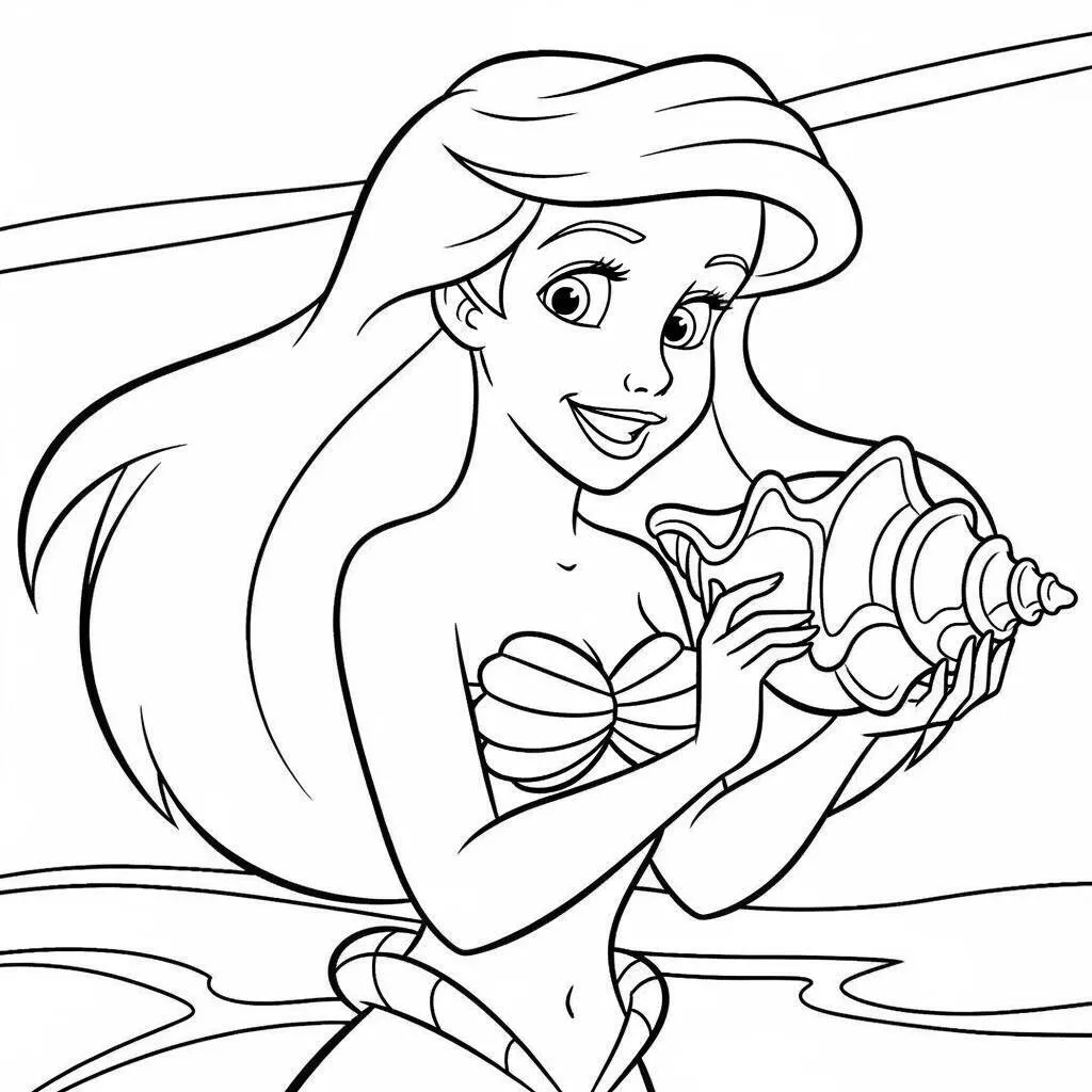 Desenho-da-Ariel-e-uma-Concha-para-Colorir Desenho da Ariel e uma Concha para Colorir