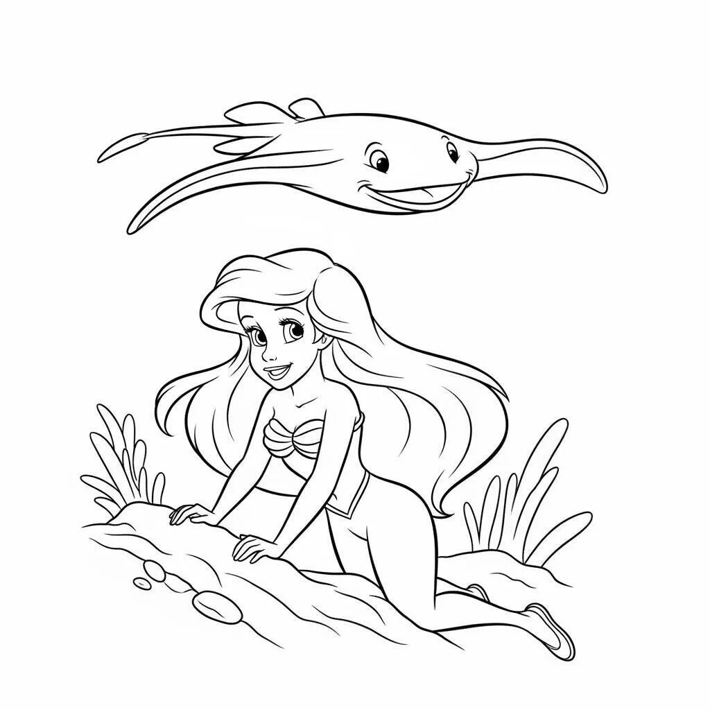 Desenho da Ariel e uma Raia para Colorir