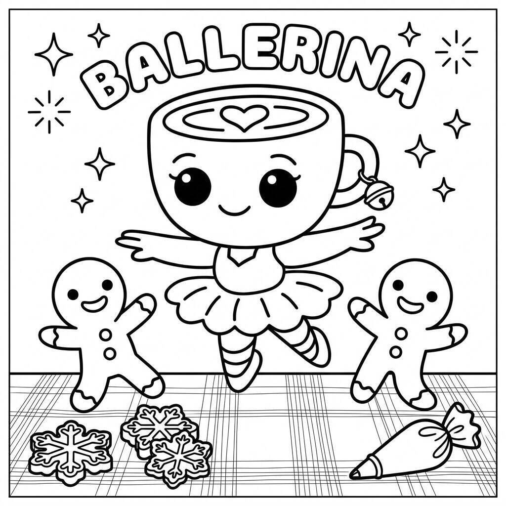 Desenho da Bailarina Cappuccina dançando com biscoitos para colorir