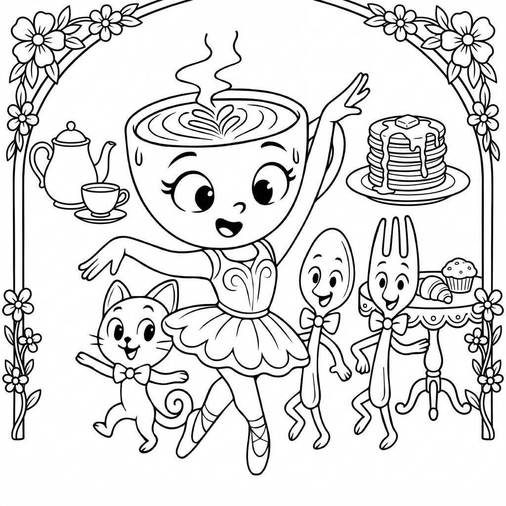 Desenho da Ballerina Cappuccina com amigos para colorir