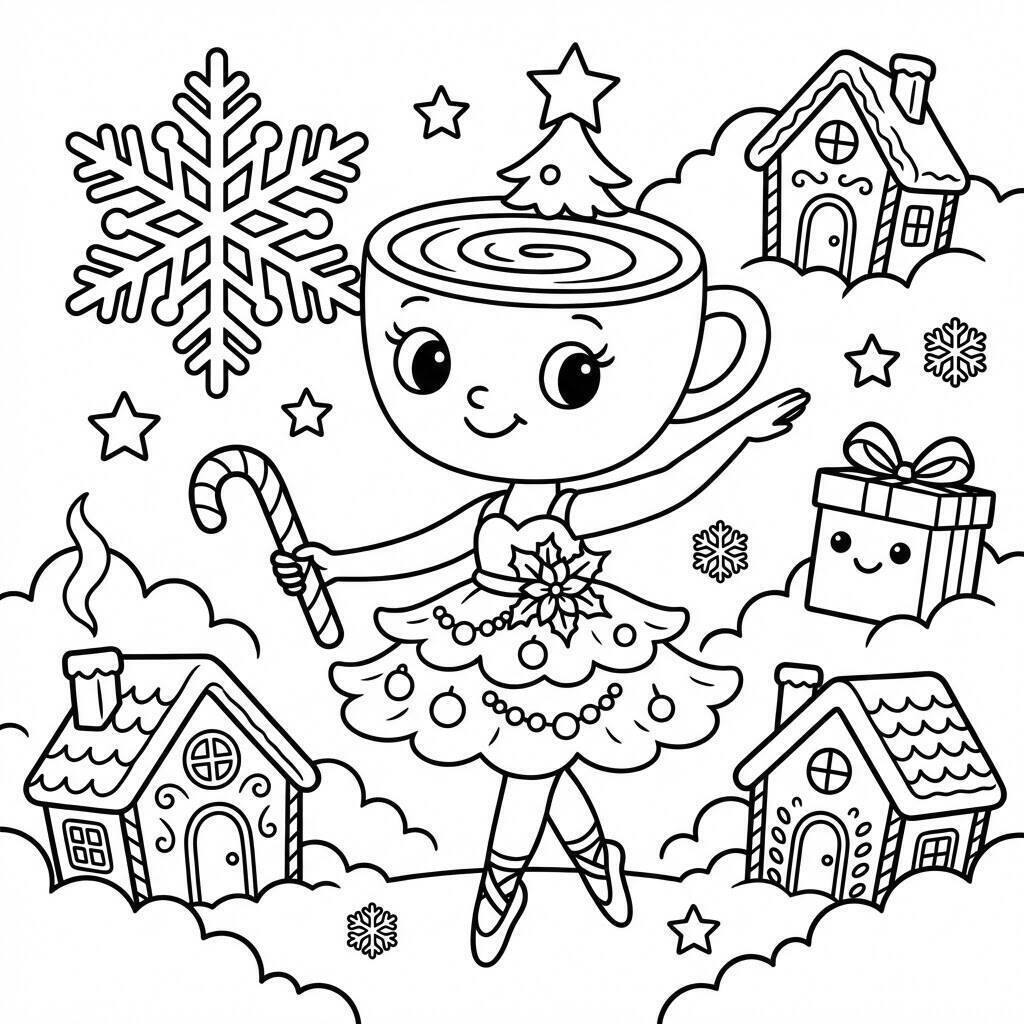 Desenho da Ballerina Cappuccina com caneca para colorir
