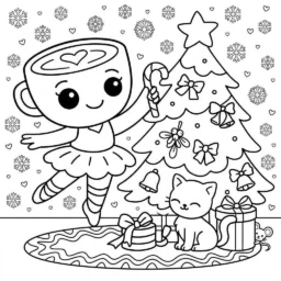 Desenho da Ballerina Cappuccina dançando com árvore de Natal para colorir