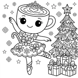 Desenho da Ballerina Cappuccina dançando com presentes para colorir