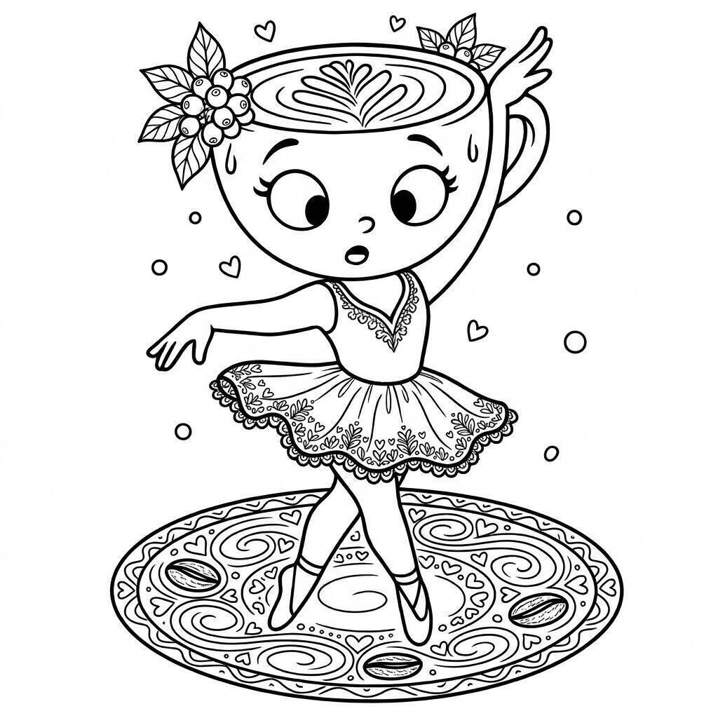 Desenho da Ballerina Cappuccina dançando em uma xícara para colorir