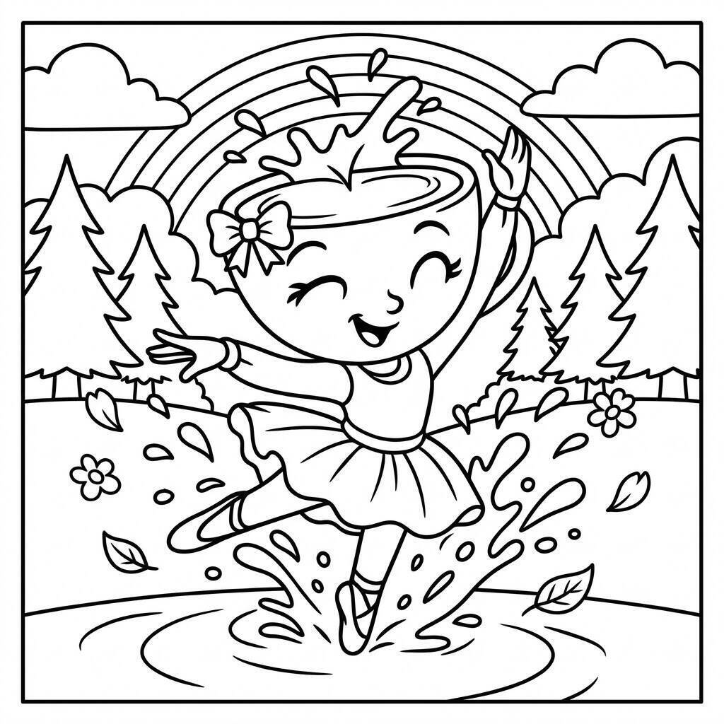 Desenho da Ballerina Cappuccina dançando na chuva para colorir