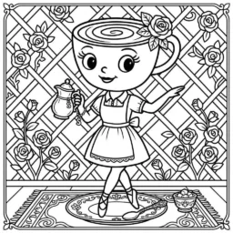 Desenho da Ballerina Cappuccina servindo chá para colorir