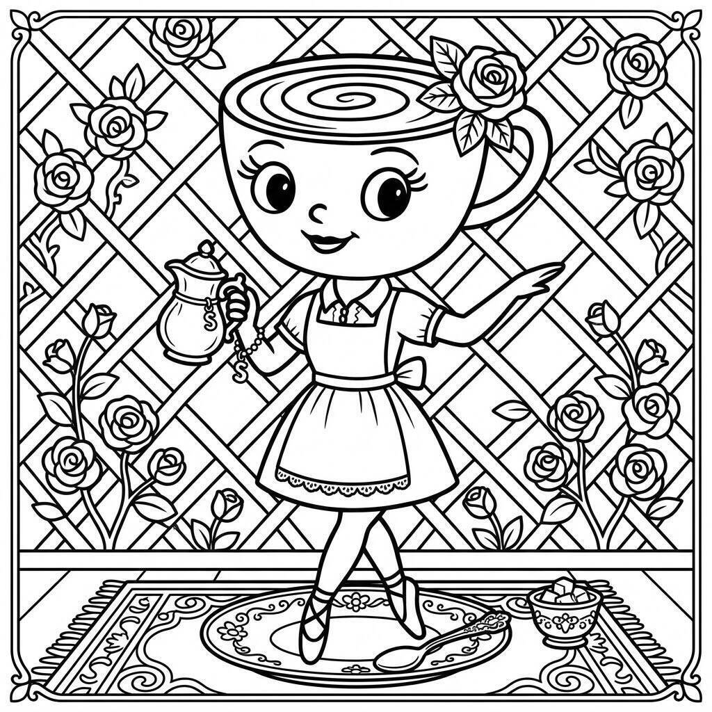 Desenho da Ballerina Cappuccina servindo chá para colorir