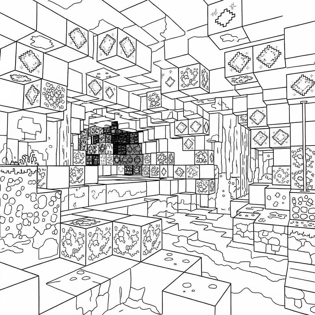 Desenho da Caverna de Minecraft para Colorir