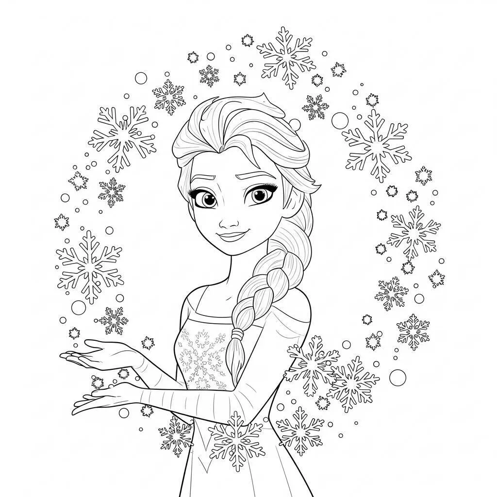Desenho da Elsa com Flocos de Neve para Colorir