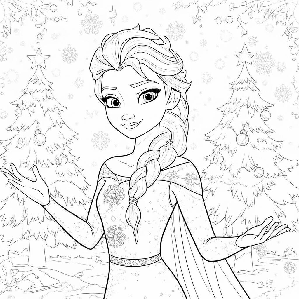 Desenho da Elsa com Natal para Colorir