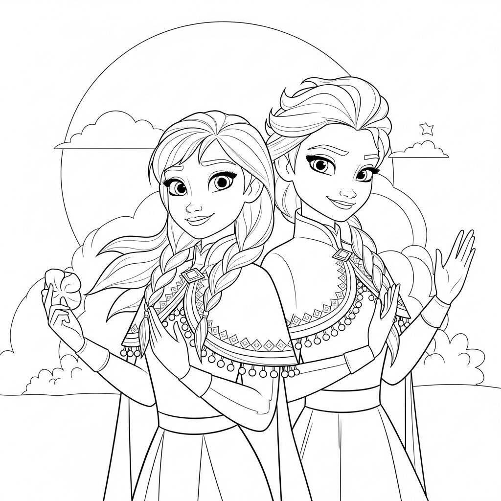 Desenho da Elsa e Anna para Colorir