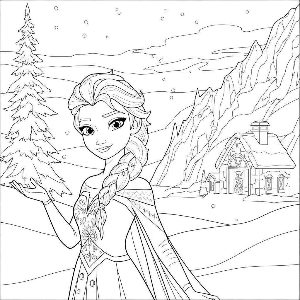 Desenho da Elsa e o Inverno para Colorir