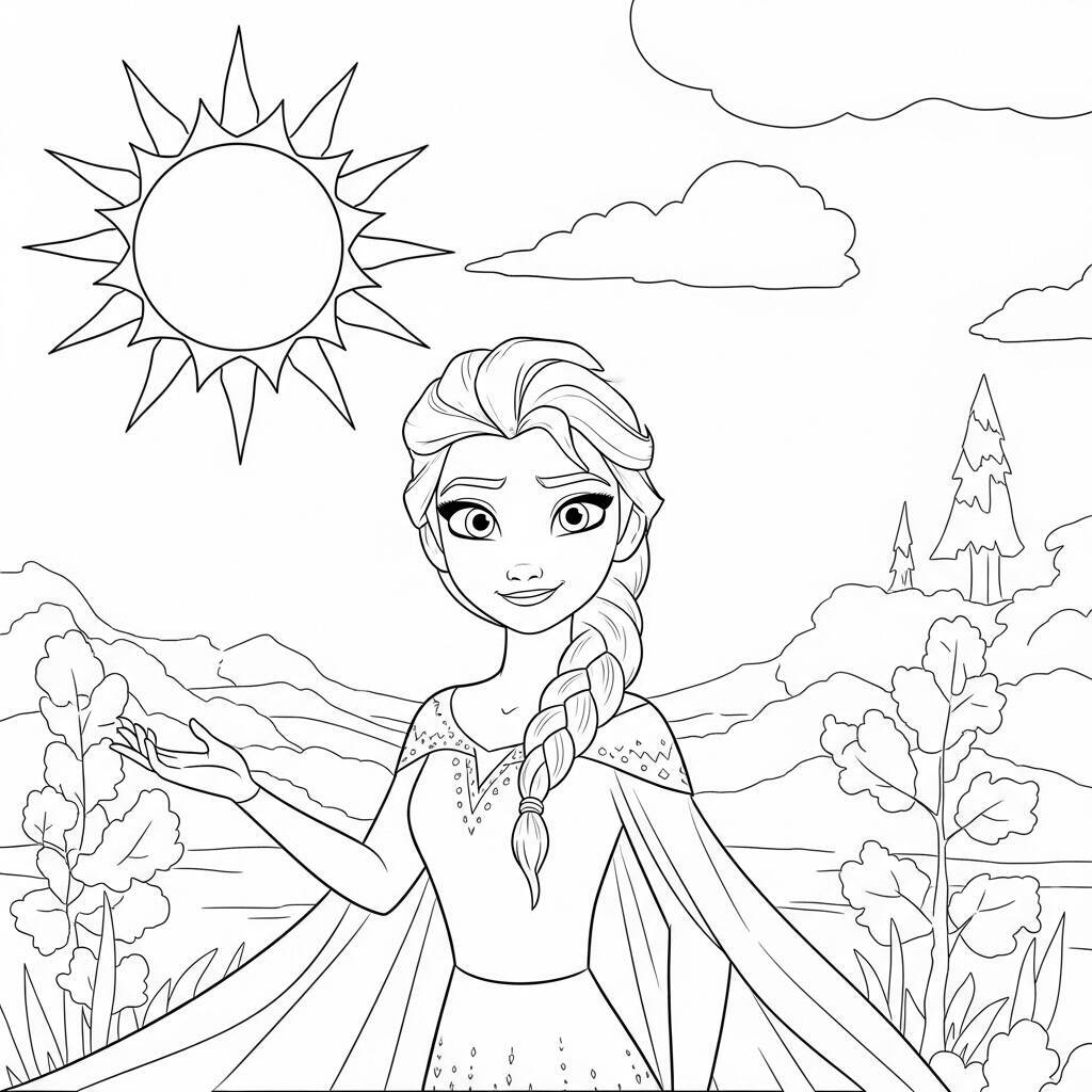 Desenho da Elsa e o Sol para Colorir