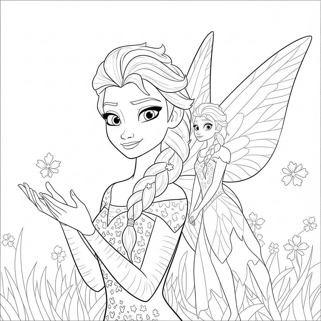 Desenho da Elsa e uma Fada para Colorir