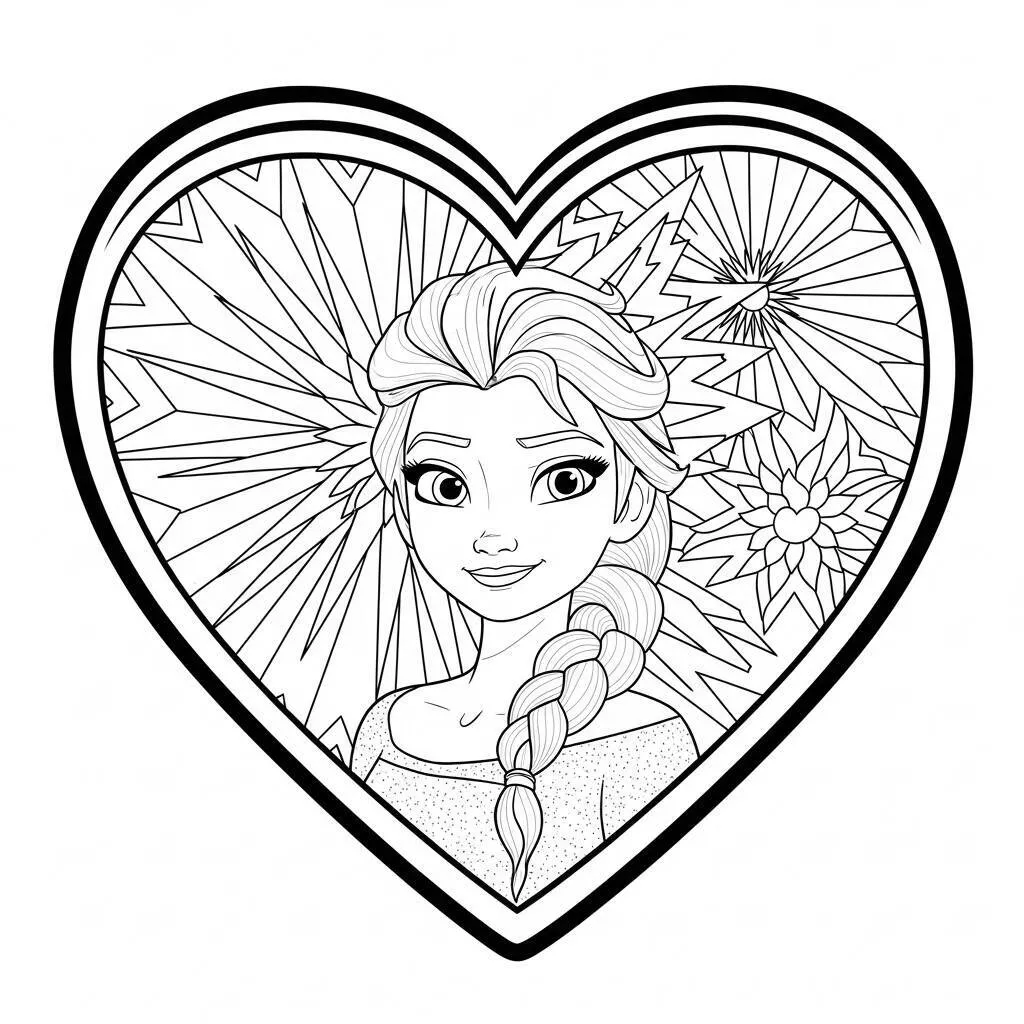 Desenho da Elsa em um Coração para Colorir